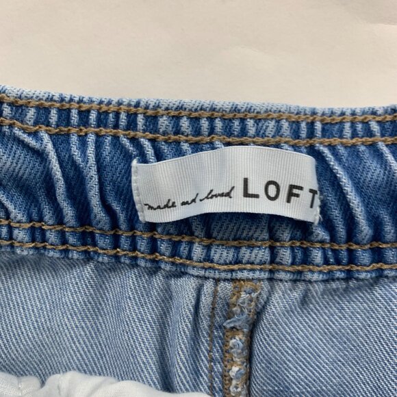 LOFT Light Wash Stretch Denim Wide Leg Drawstring Jeans 2 - Picture 3 of 7